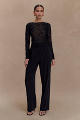 Omari Embroidery Long Sleeve Knit Top - Black