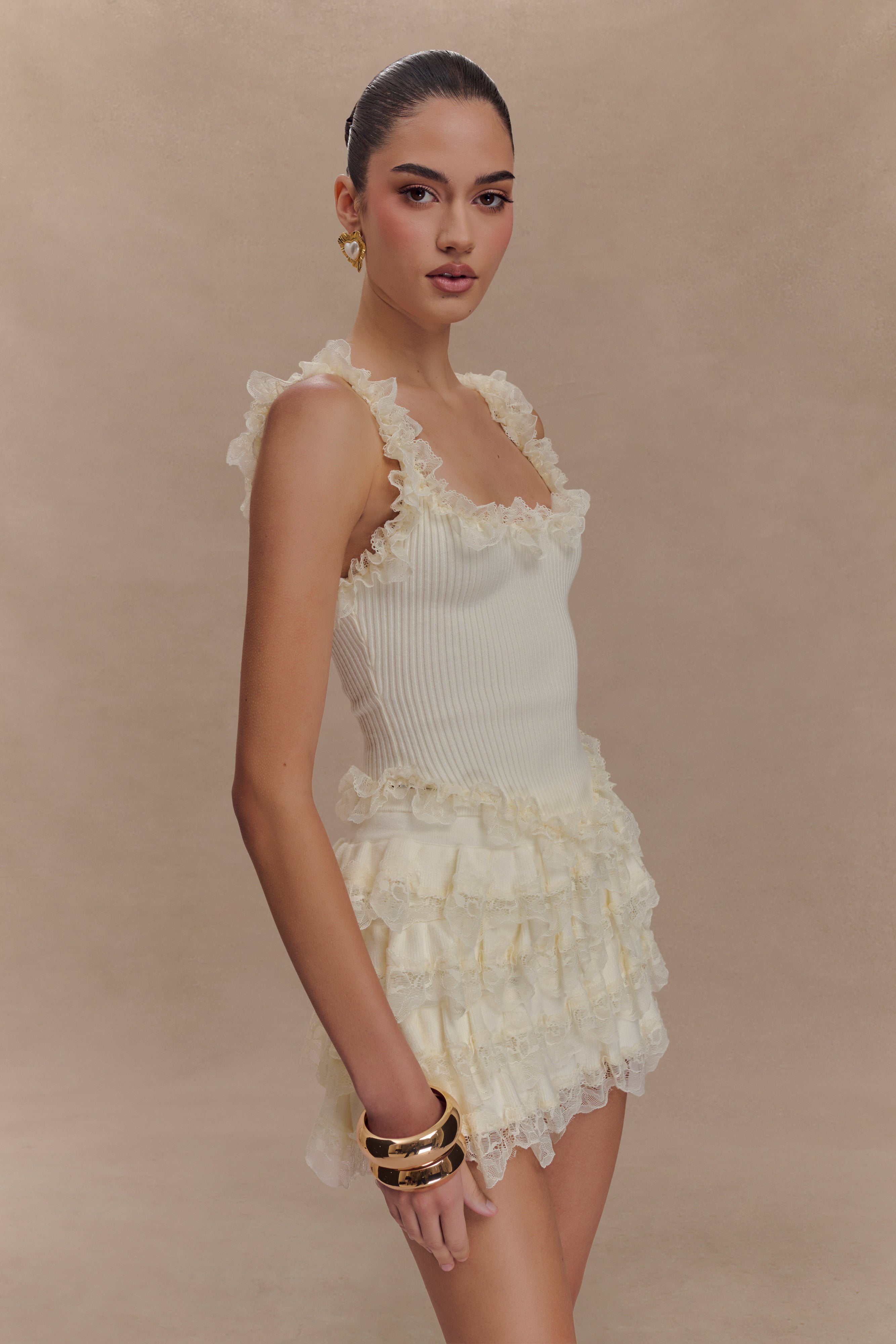 Margaret Lace Ruffle Mini Skort - Cream