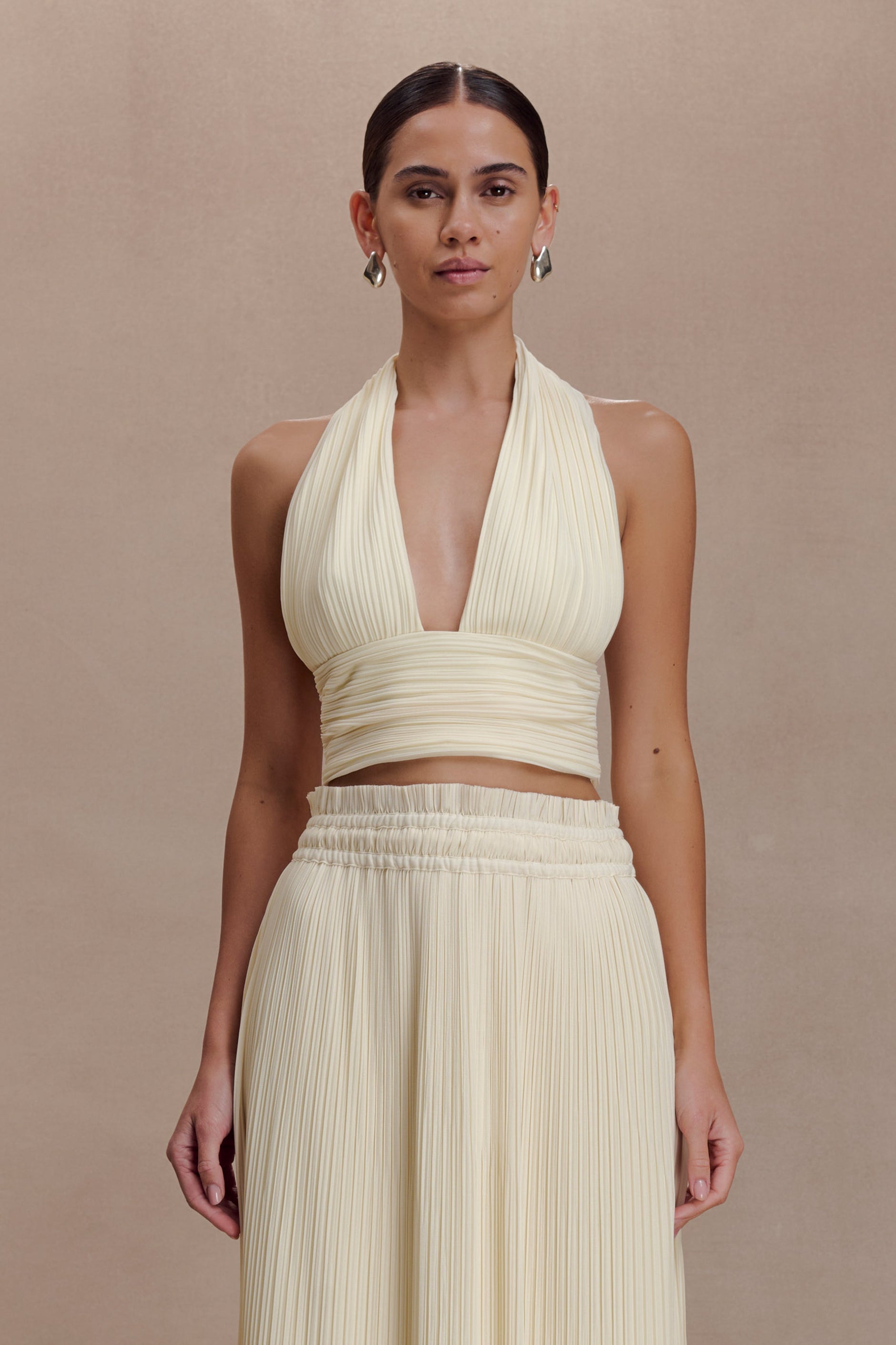 otillie rose halter mini dress white SWATCH_700__BLACK Color:Oatmeal & Taupe Pair it with nude Wedding Attire Medium Length